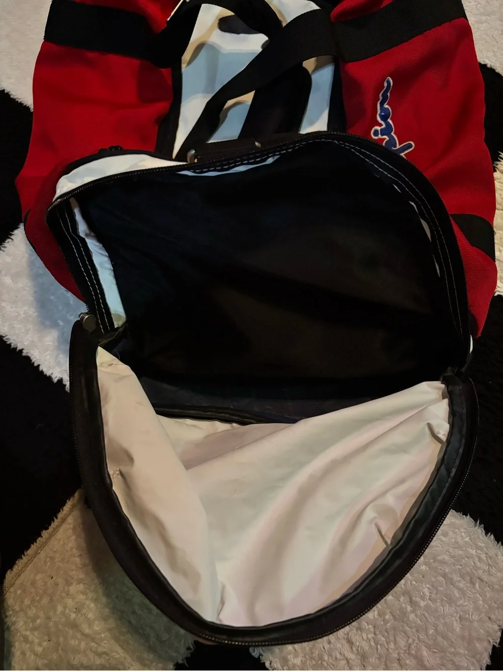Champion Red and White Athletic Duffel with Black Accents
